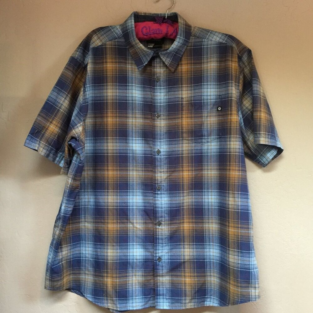 Marmot Mens Button Up Plaid Shirt Size XXL Pocket Multicolor Short Sleeve Casual